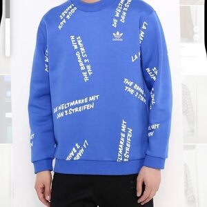 Adidas Men's Blue Crewneck Sweater with Graphic Text